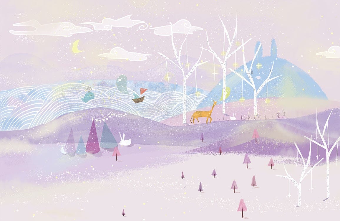 Pastel Fantasy Landscape Wallpaper Mural - Enchanting Purple Woodland Scene