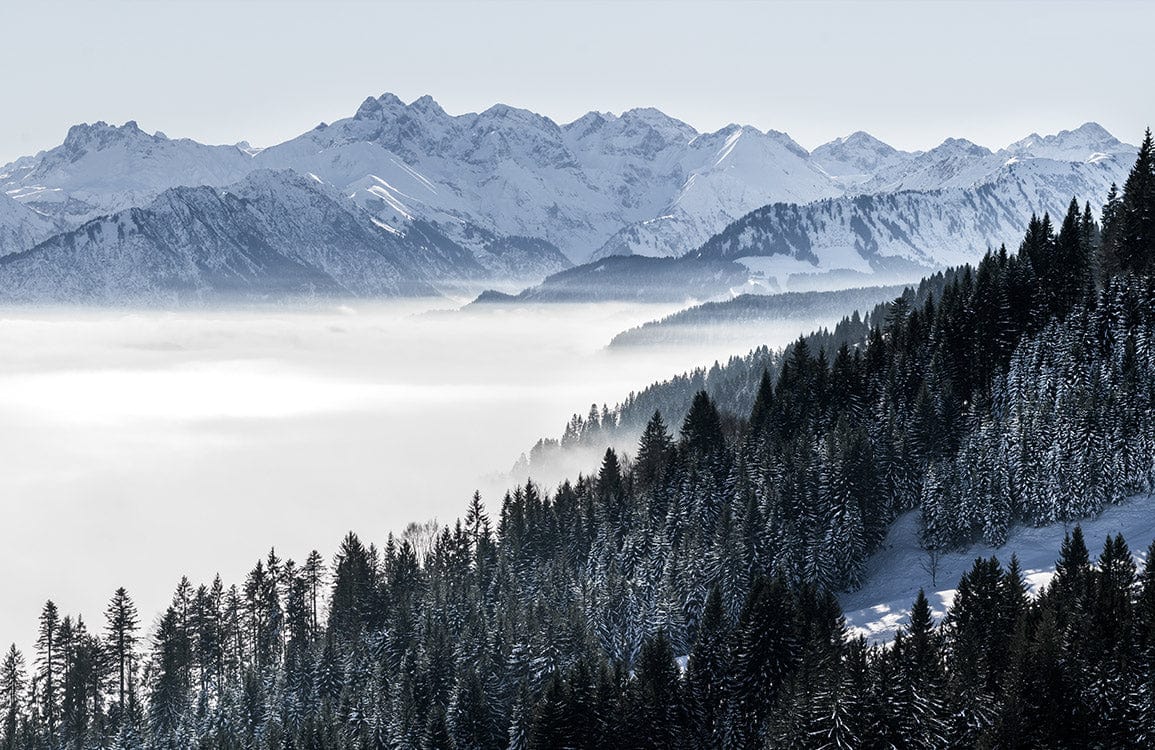 Serene Snowy Mountains Landscape Mural Wallpaper - Scenic Winter Wonderland