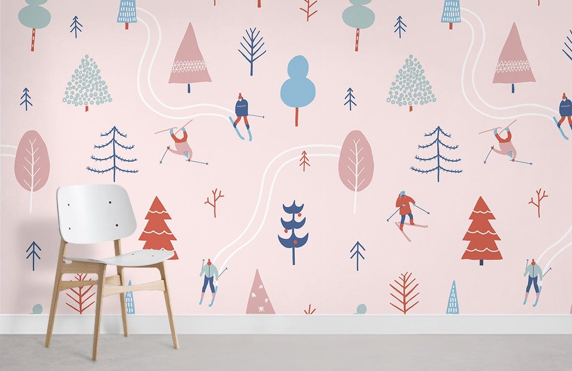 Winter Skiing Mural Wallpaper Room