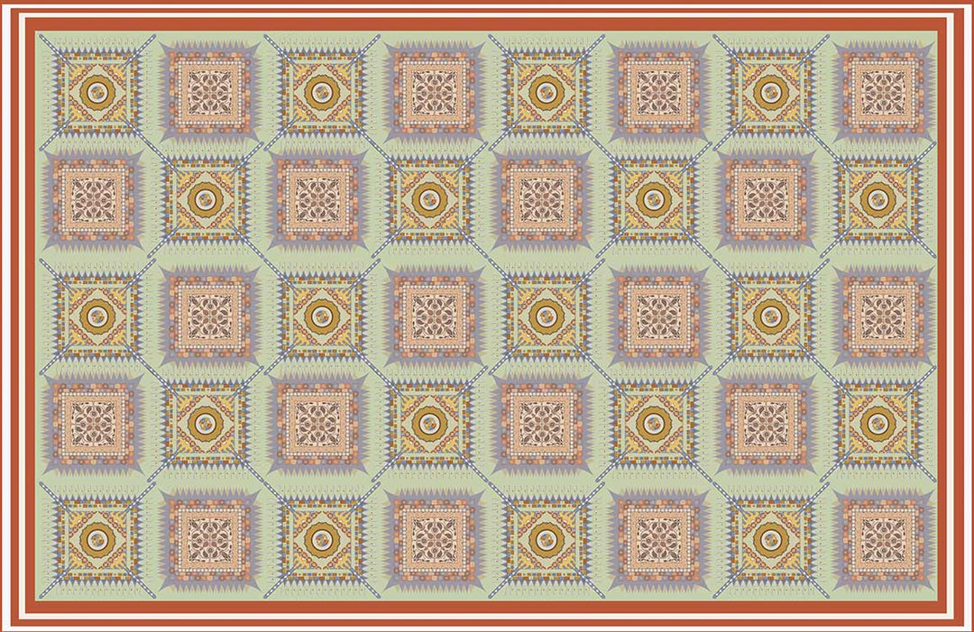 Geometric Vintage Style Teal and Orange Patterned Wallpaper Mural Design.