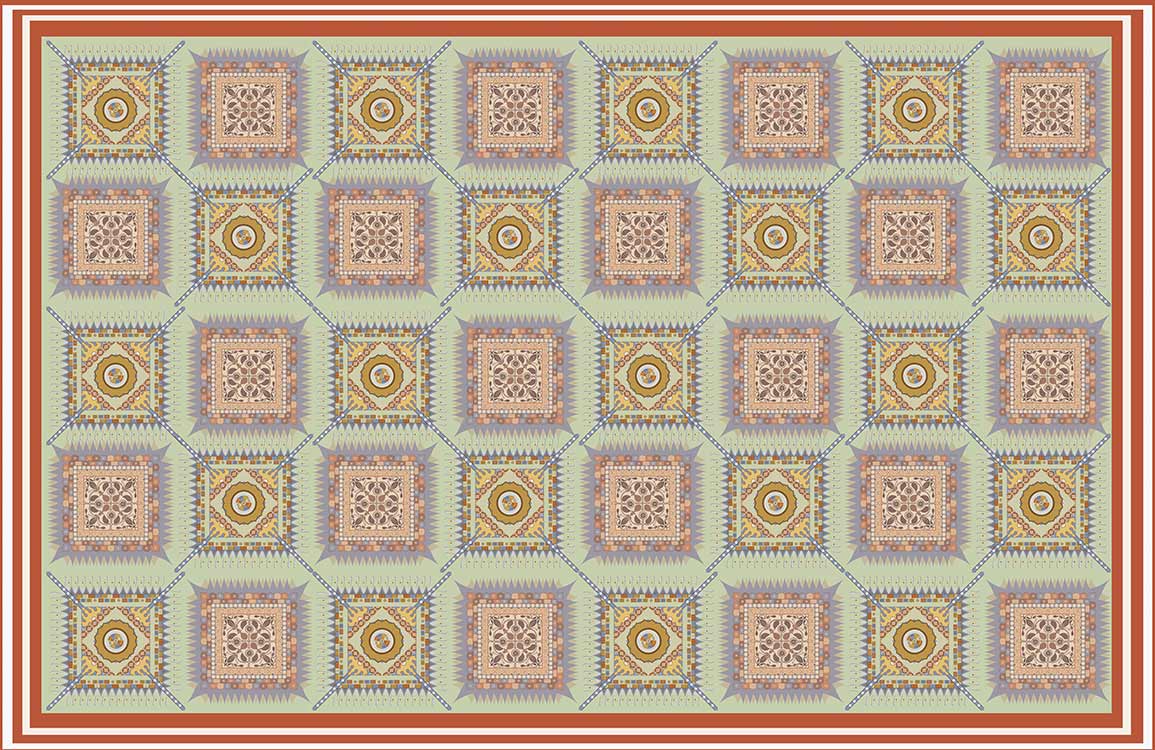 Geometric Vintage Style Teal and Orange Patterned Wallpaper Mural Design.
