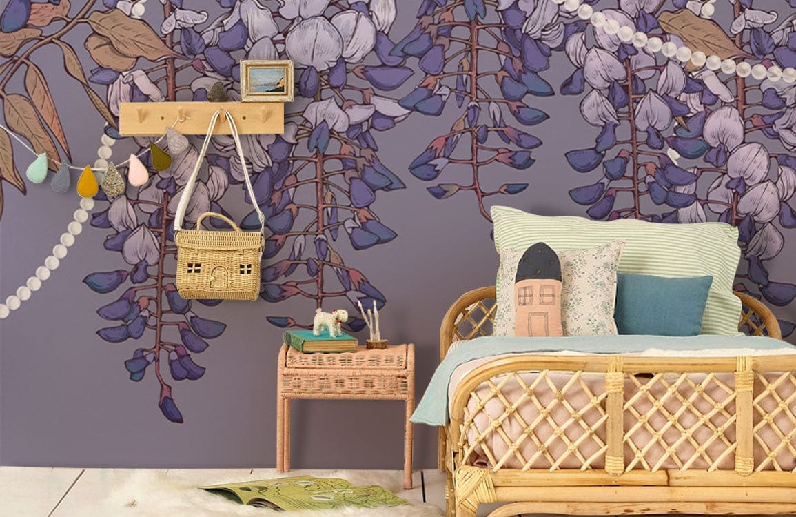 Elegant Wisteria and Pearls Purple Floral Mural Wallpaper - Vintage ...