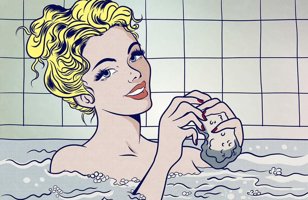 Retro Pop Art Woman Mural Wallpaper in Blue and Yellow Tones
