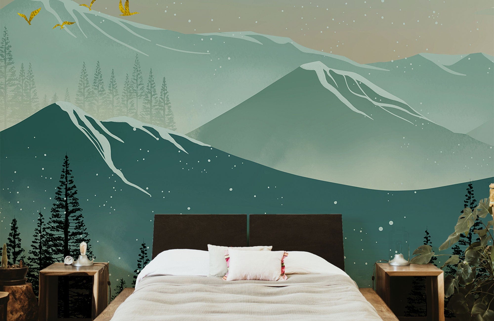 green mountain scenery wallpaper mural for home