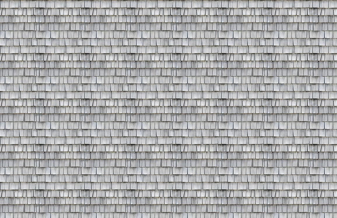 Rustic Grey Shingle Patterned Wallpaper for Contemporary Interior Design Style