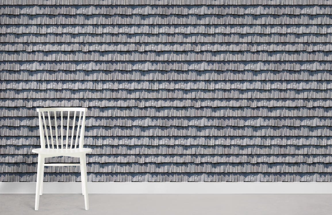 Elegant grey wallpaper with rippled texture, white chair, grey floor, modern Décor setting.