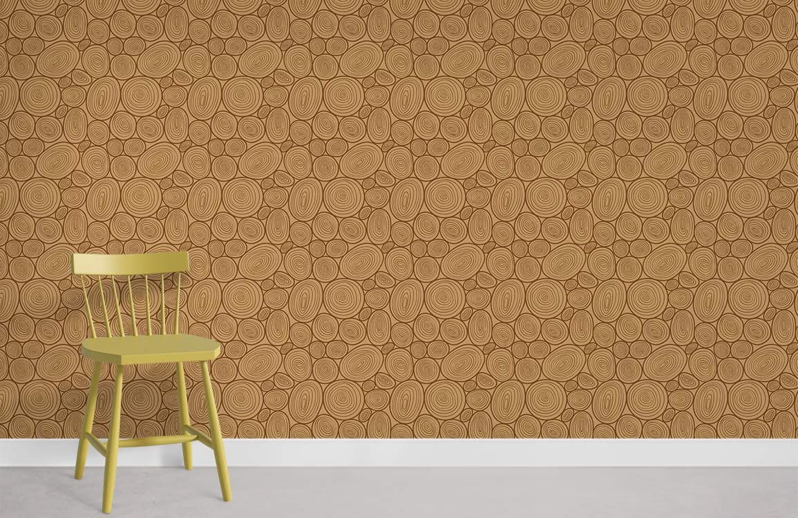 Geometric Bronze Oval Wallpaper, modern interior design with yellow chair on grey flooring.