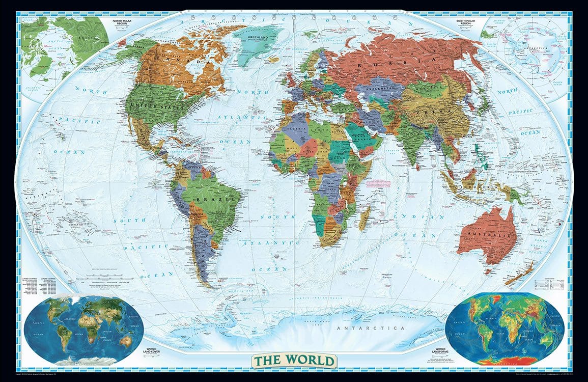 Vintage World Map Mural Wallpaper - Classic Blue and Earth Tones Design