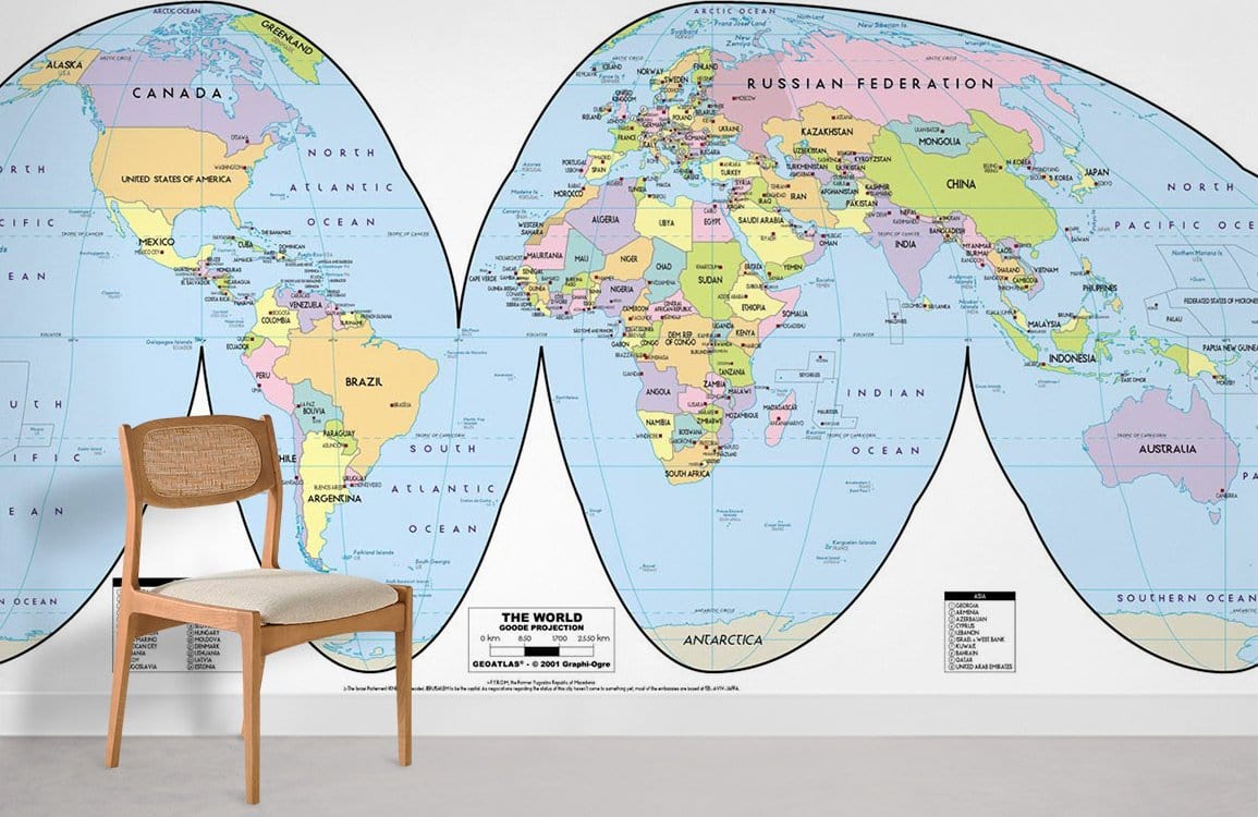 World Goode Projection Map wallpaper mural room