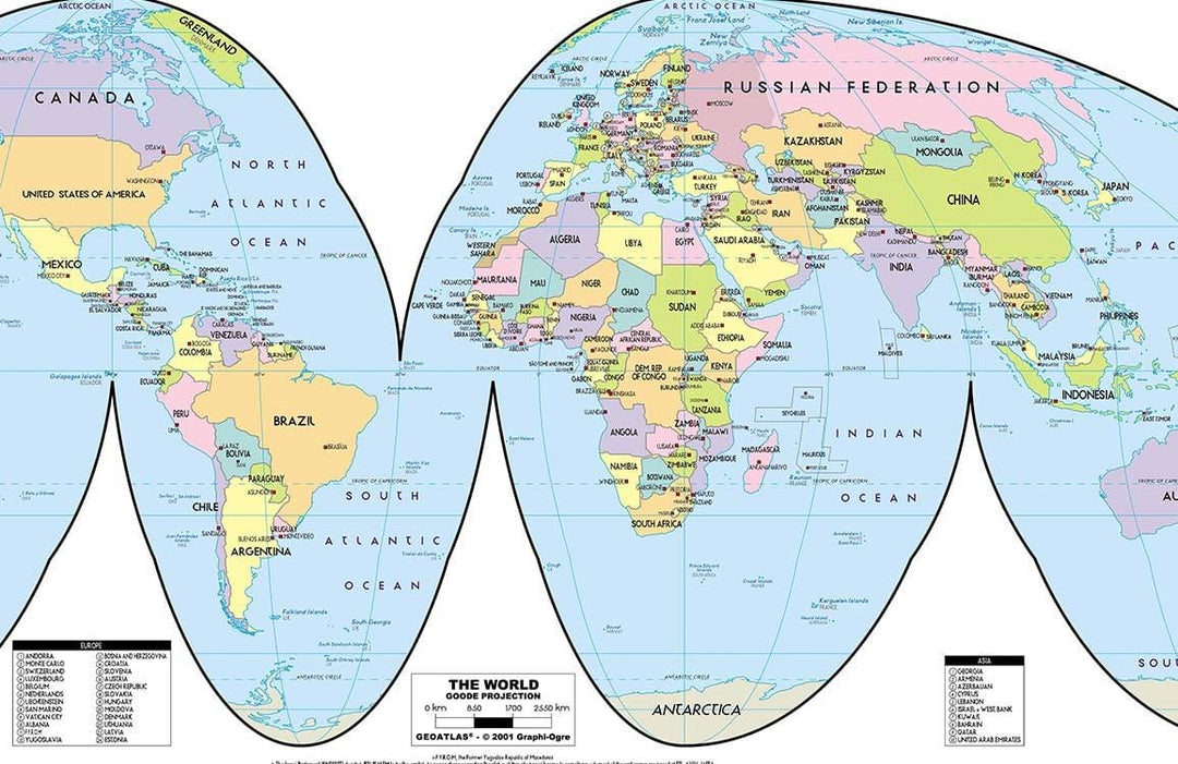 Colourful Vintage World Map Mural Wallpaper for Educational Interiors