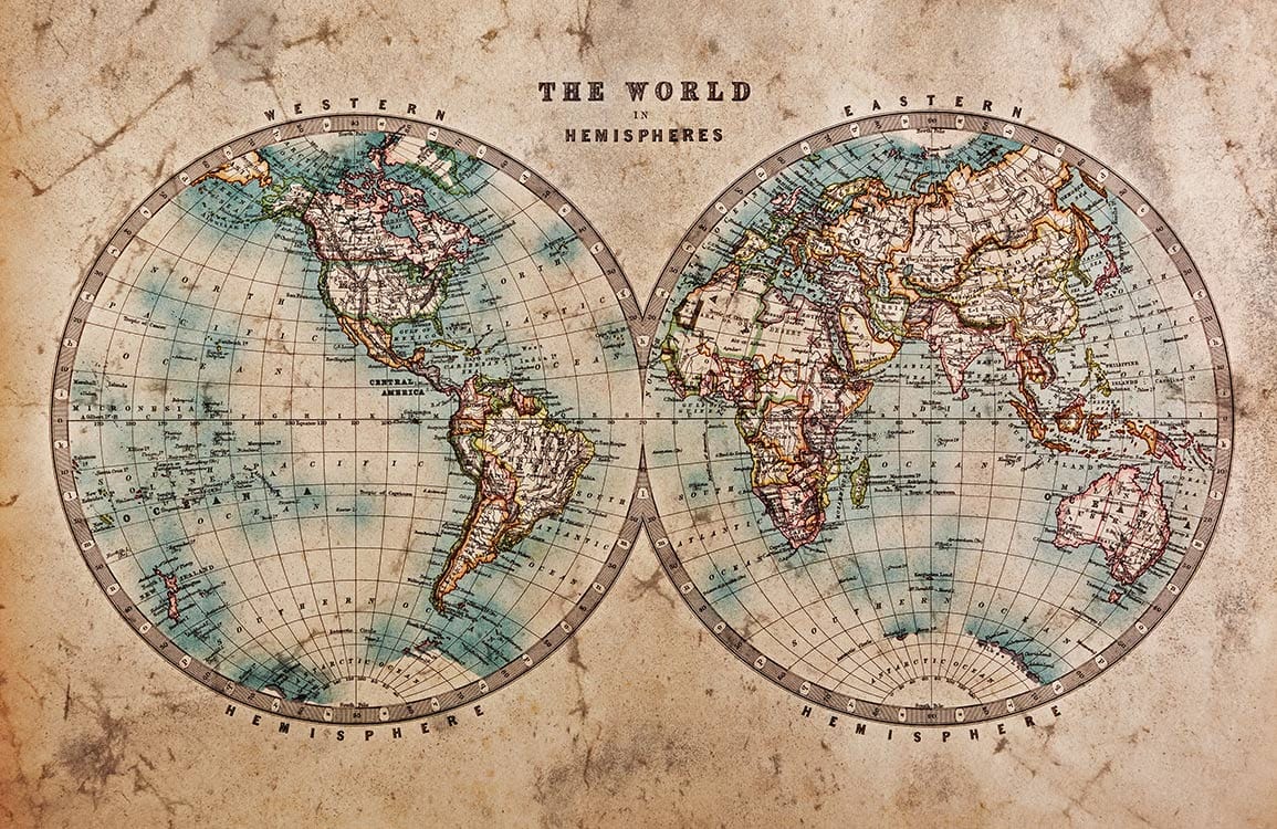 Vintage World Map Mural Wallpaper - Antique Style Earth Tones Decor