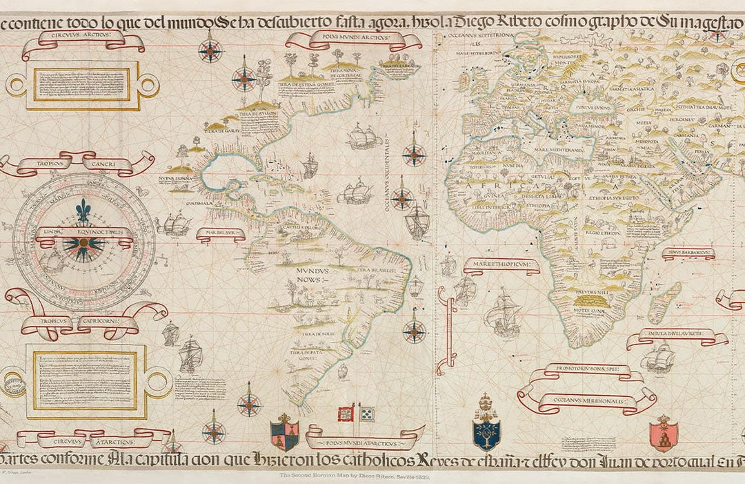 Vintage World Map Mural Wallpaper, Antique Nautical Design in Sepia Tones