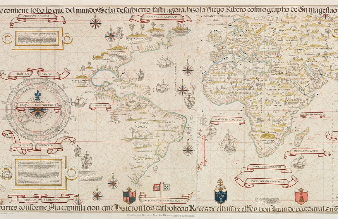 Vintage World Map Mural Wallpaper, Antique Nautical Design in Sepia Tones