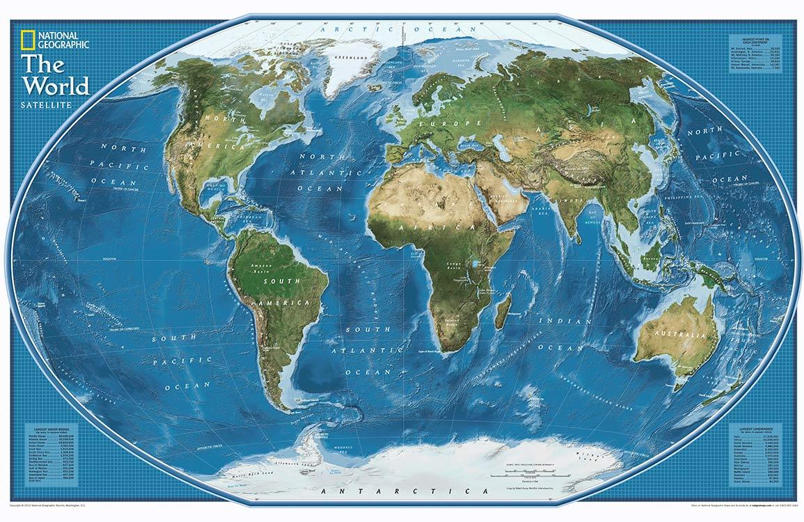 Vintage World Map Mural Wallpaper in Blue for Educational Decor