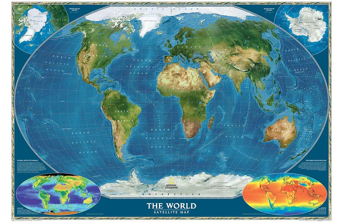 Vibrant World Map Mural Wallpaper with Satellite Colours for Educational Spaces