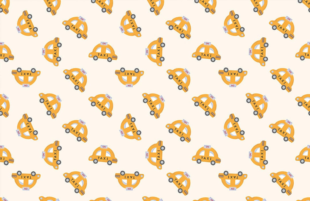 Retro Yellow Taxi Pattern Wallpaper for Playful Vintage Interiors Décor