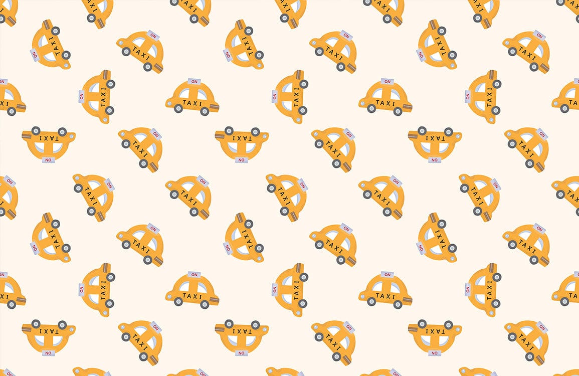 Retro Yellow Taxi Pattern Wallpaper for Playful Vintage Interiors Décor