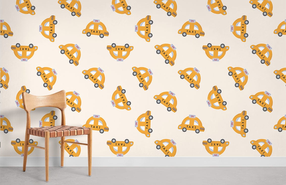 Cartoon Taxi Mural Wallpaper Room