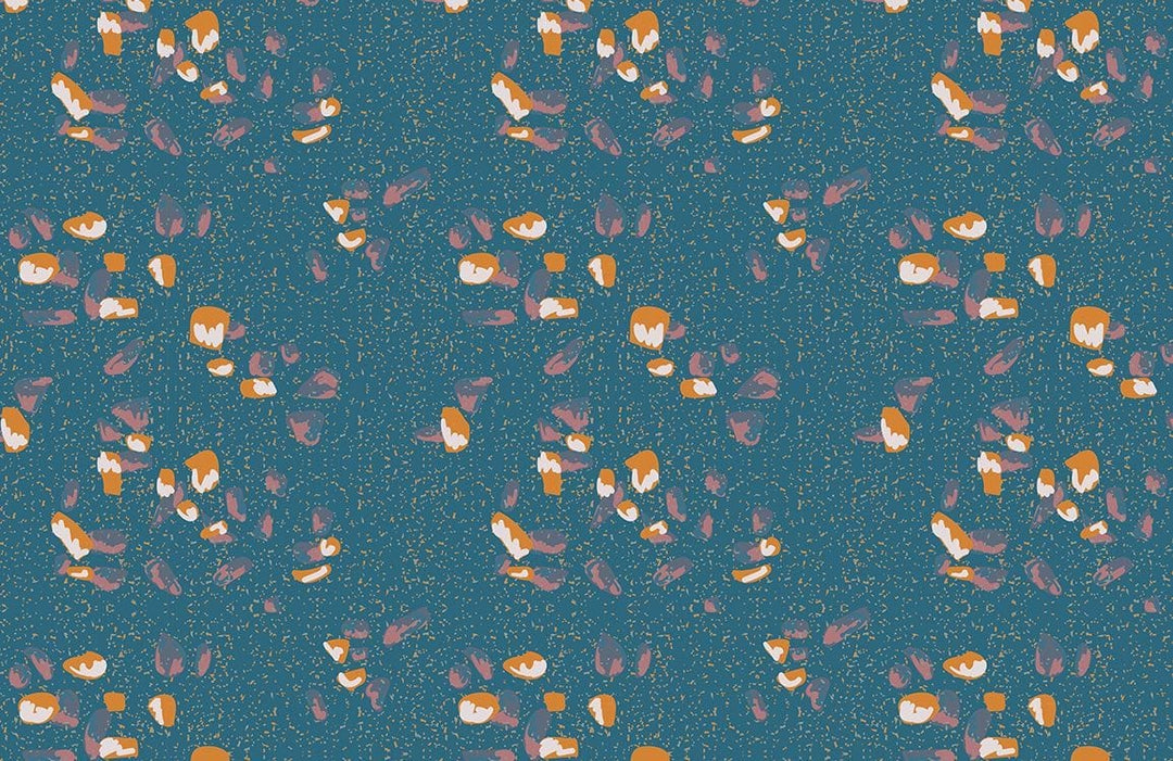 Teal and Orange Floral Pattern Wallpaper - Retro Bohemian Interior Design