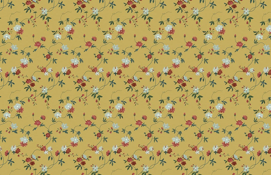 Vintage Floral Pattern Wallpaper with Mustard Yellow and Delicate Blooms