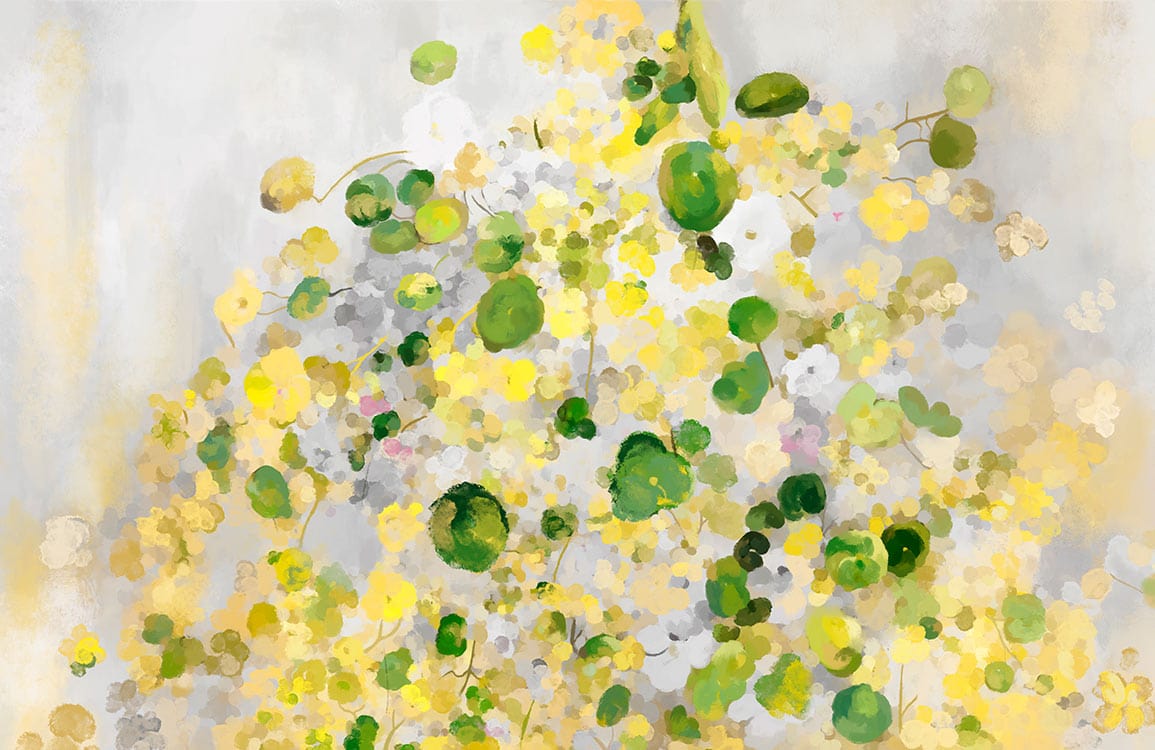 Bright Abstract Floral Watercolour Mural Wallpaper in Yellow and Green Hues