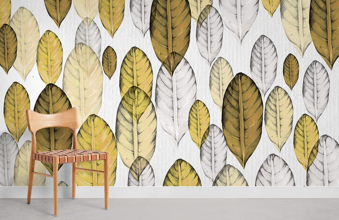 Yellow Watercolour Leaves Wallpaper Mural