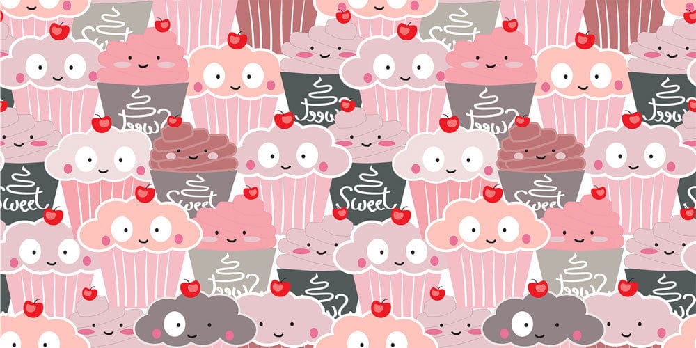Cute Pastel Cupcake Pattern Child's Bedroom Mural Wallpaper Delight